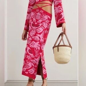 Farm Rio Jungle Scarf Knit Midi Skirt in Red